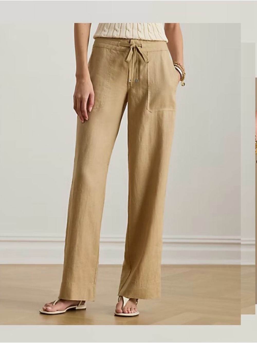 Banana Republic Wide Leg Drawstring Pants in Linen - Birch Tan (6)